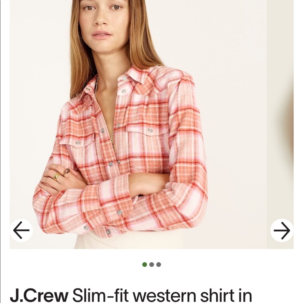 NWT j.crew pink western pearl button slim flannel 14